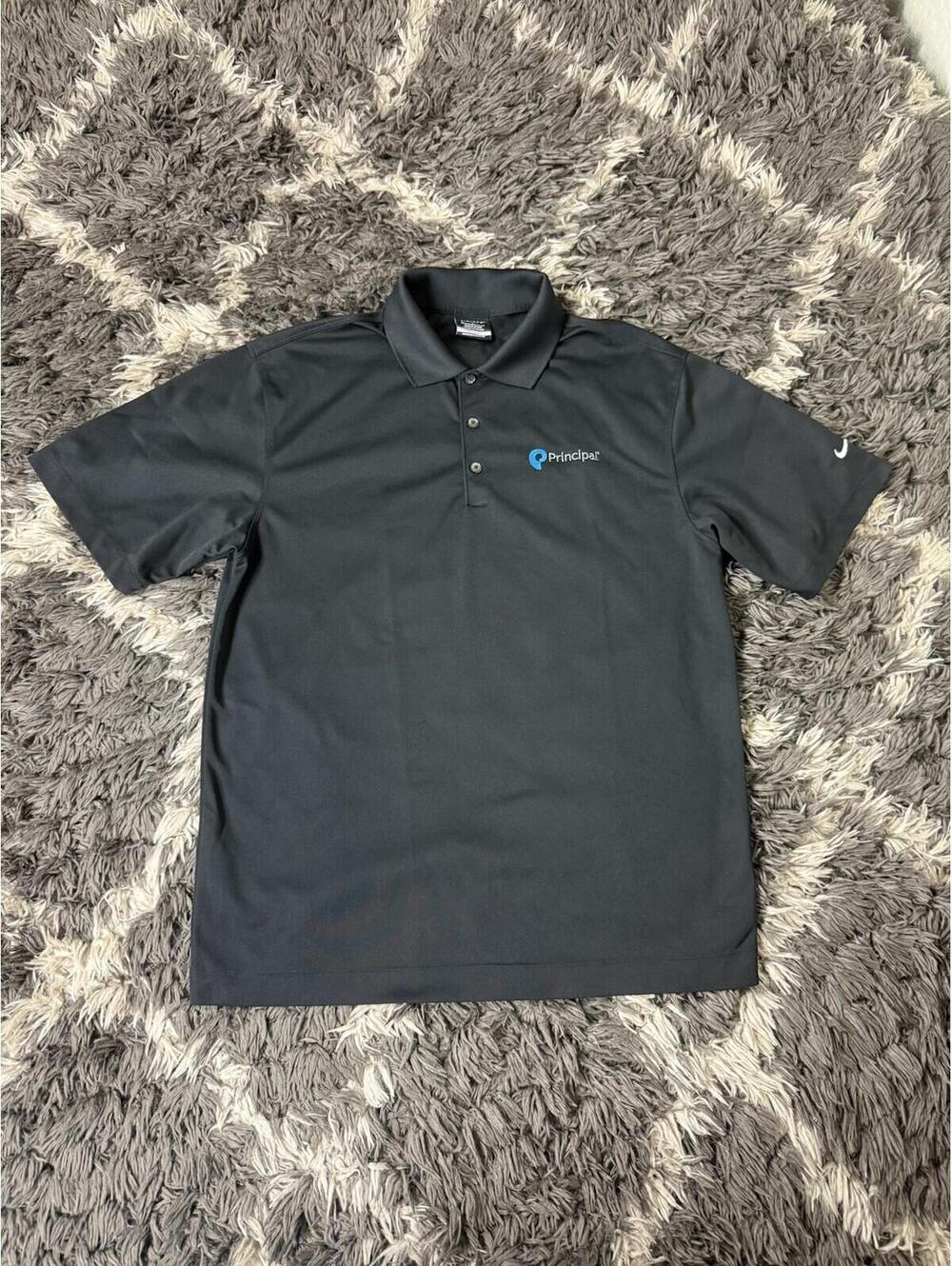 Nike Golf Dri-Fit Polo Shirt Men M Medium Black Principal Financial Logo Swoosh
